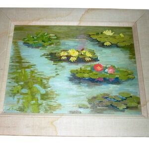 Original Oil Painting Water Lilies Pond Signed Susan Reed "Summer Reflections"